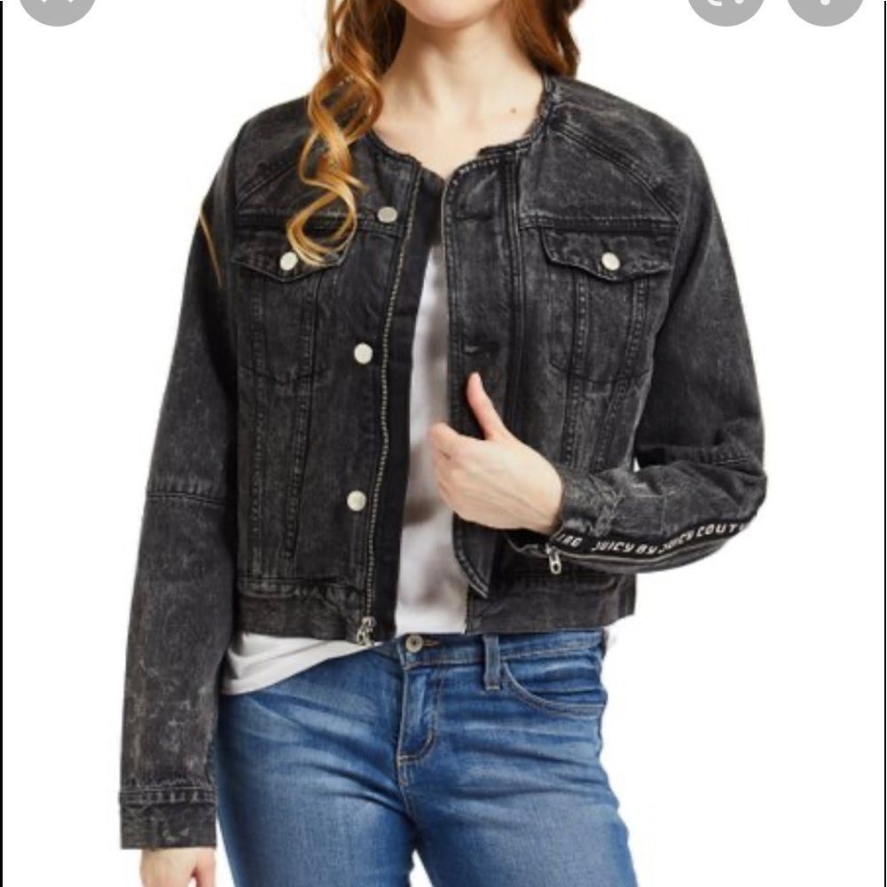 XL juicy couture Black denim acid wash Jean jacket signature logo